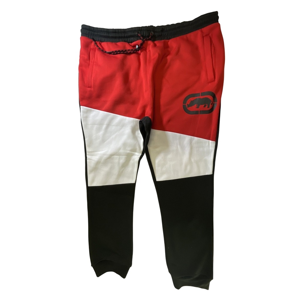 Ecko Unltd Mens 4XL Colorblock‎ Fleece Joggers Red Black White Rhino Logo Pants